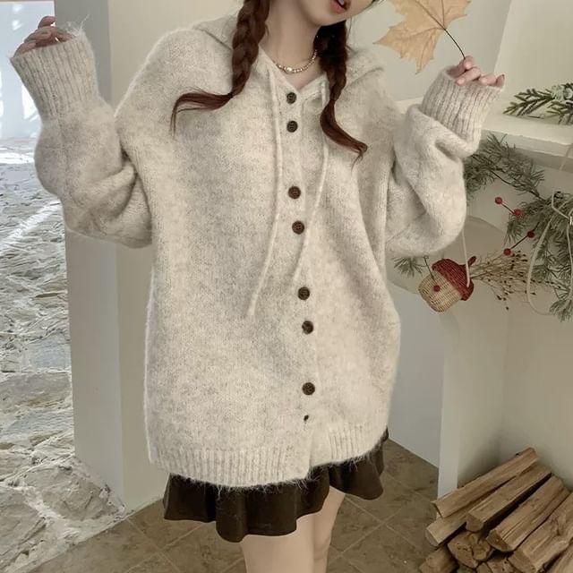 FR-Plain Hooded Oversized Cardigan