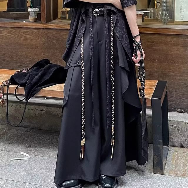 JUN-LEE-High Waist Plain Wide Leg Pants