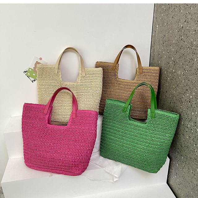Basaran-Plain Straw Tote Bag