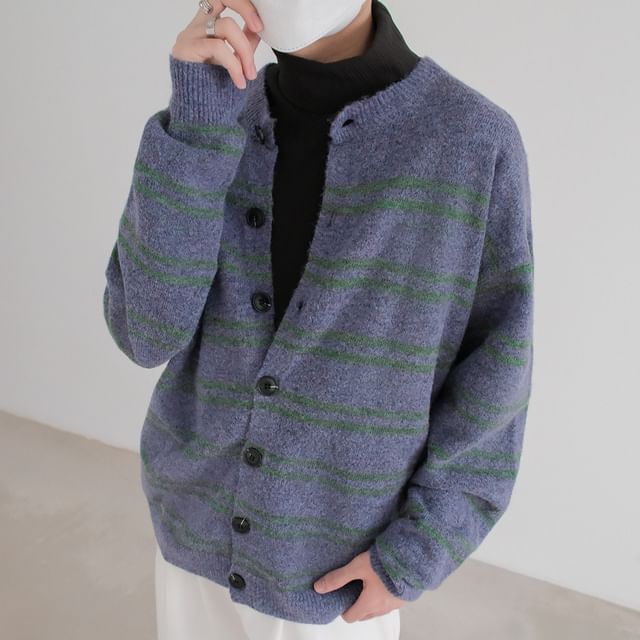 DAZO Studios-Crew Neck Striped Oversized Cardigan