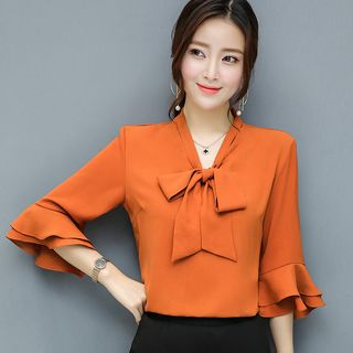 In the Mood - Bow Accent Elbow Sleeve Chiffon Blouse | YesStyle