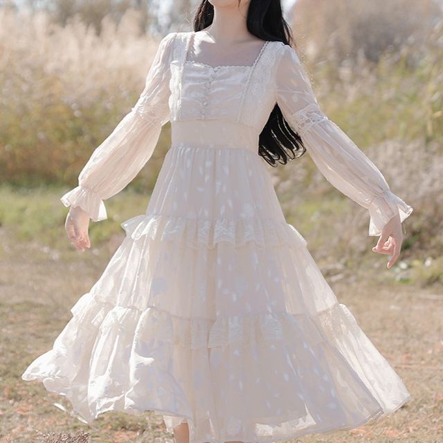 knee length dresses for ladies Mélisande layered lace-trim midi dress