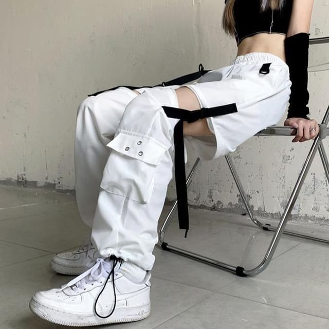Sisyphi-High Waist Plain Detachable Harem Cargo Pants