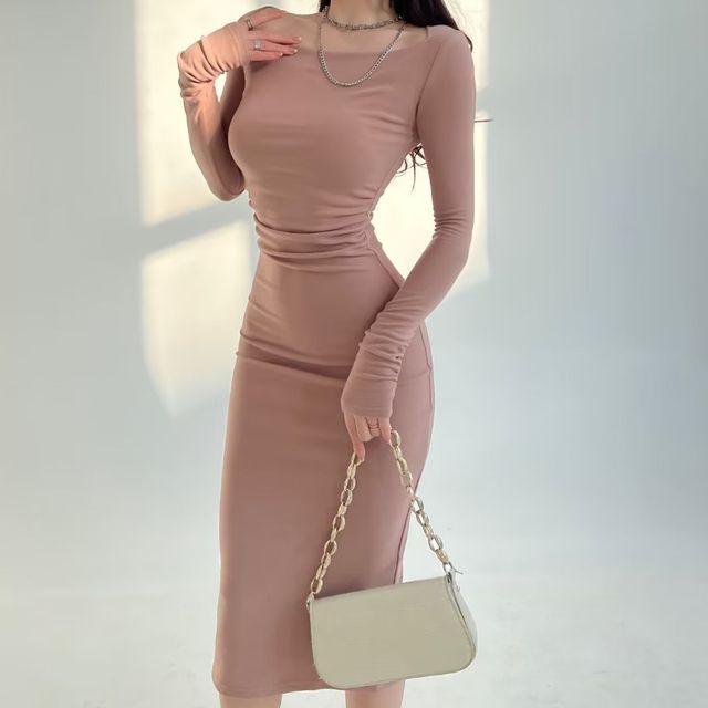 Morhan - Long-Sleeve Plain Midi Bodycon Dress | YesStyle Morhan - Long-Sleeve Plain Midi Bodycon Dress | YesStyle