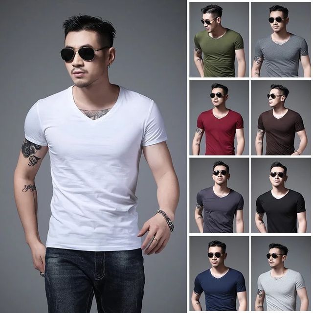 Acrius-Short-Sleeve V-Neck Plain T-Shirt