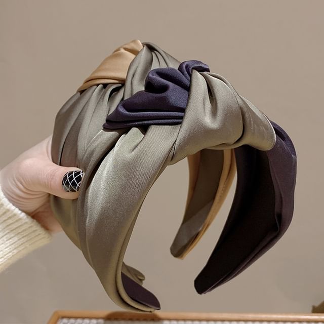 Baburu-Two Tone Knot Satin Wide Headband Set