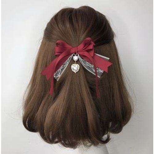 Twin Bear - Heart Ribbon & Lace Bow Hair Clip | YesStyle