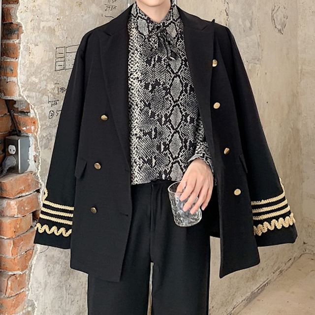 Bjorn-Peak Lapel Gimp Braid Double Breasted Blazer