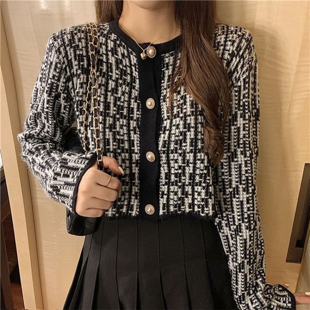Sisyphi-Crewneck Tweed Button-Up Jacket