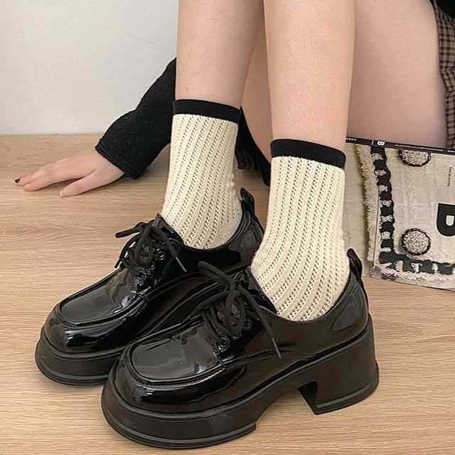 FRAISO-Block Heel Platform Lace Up Oxfords