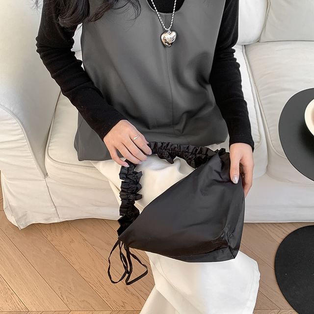 FAYLE-Plain Drawstring Strap Nylon Shoulder Bag