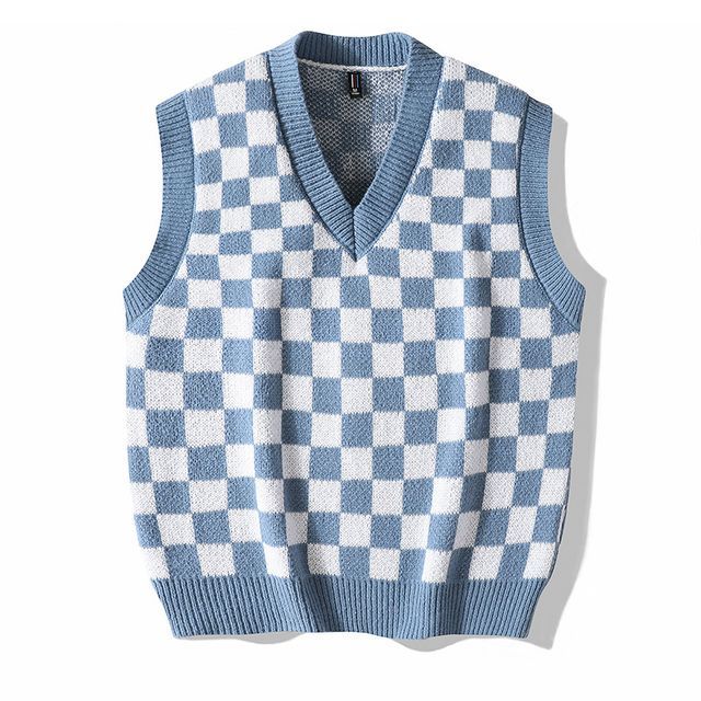 Dandyluxe - V-Neck Checker Loose-Fit Sweater Vest | YesStyle