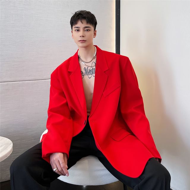 Patow-Lapel Collar Plain Single-Button Blazer