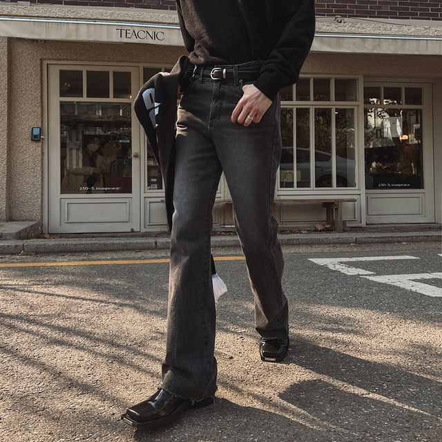 MRCYC-Mid Rise Washed Fray Flared Jeans