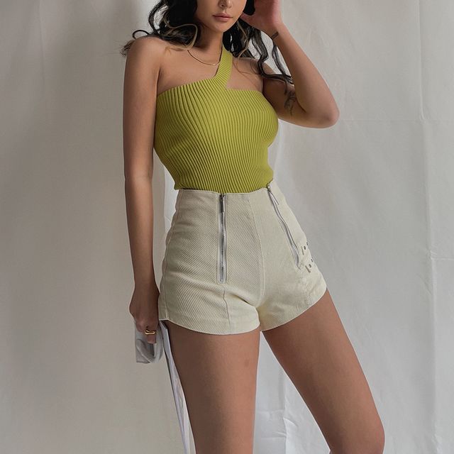 Colada-Zipper Skinny Denim Shorts