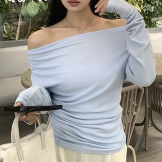 Beem-Long Sleeve Off Shoulder Plain Top