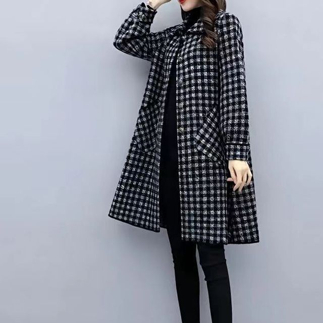 Everose-Collar Plaid Single-Breasted Coat
