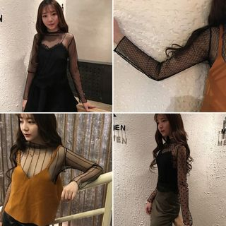 OUREA-Long-Sleeve Mock Neck Mesh Top