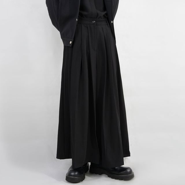 Adothuiastic-High Waist Plain Crop Wide Leg Pants