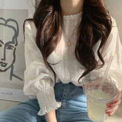 Muzly - Embroidered Eyelet Lace Blouse Muzly - Embroidered Eyelet Lace Blouse