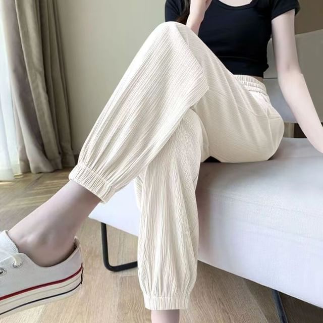Everose-Elastic Waist Plain Harem Pants
