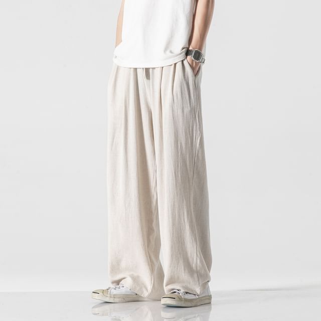 YIKES-Mid Rise Plain Wide Leg Pants
