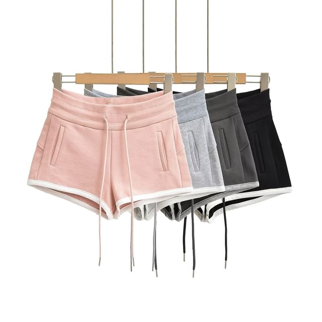 Asiris-Drawstring Waist Plain Sweatshorts