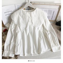 Lemongrass - Patchwork Sailor-Collar Loose Shirt