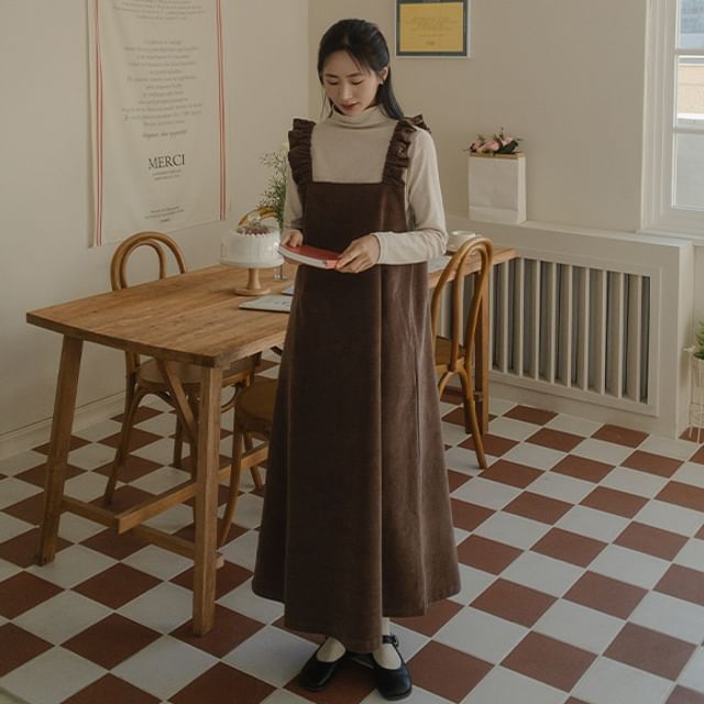 chinese dress ladies Brooke Corduroy Overall Dress (Brown) – Adrime main image 1