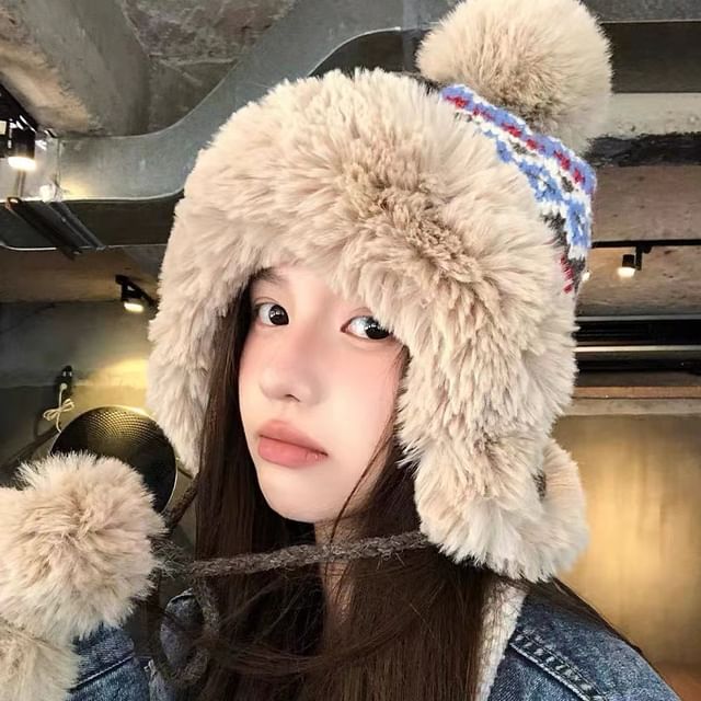 Sparktage-Pom Pom Fleece Trapper Hat