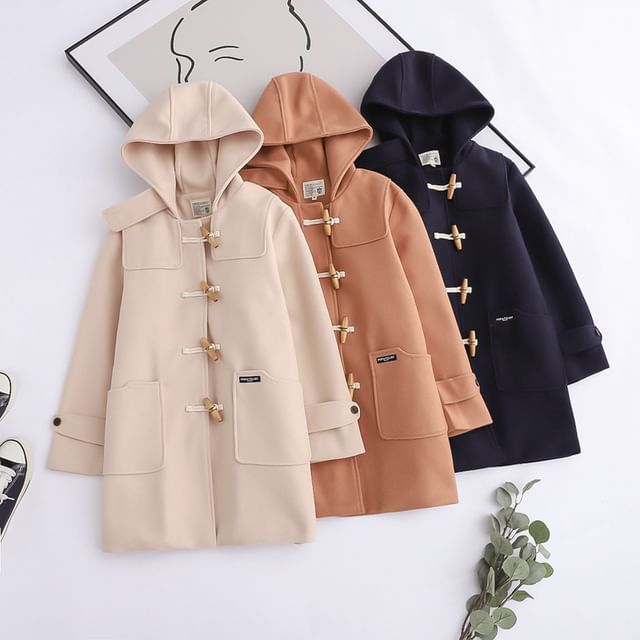 Suzette-Hooded Plain Toggle Long Coat