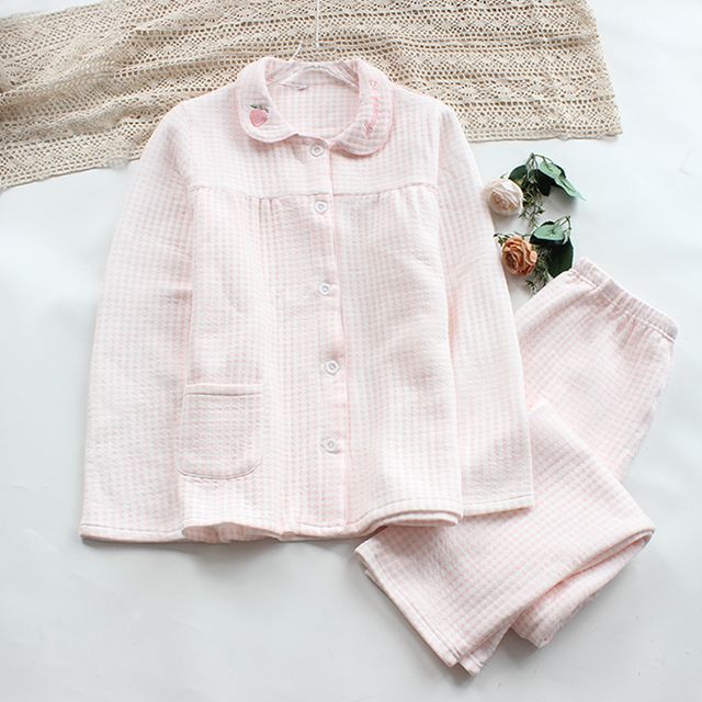 Dogini-Pajama Set Long-Sleeve Gingham Shirt Pants