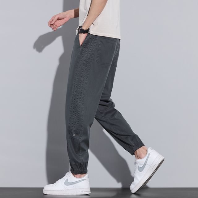 Denimic-Drawstring Waist Plain Harem Pants