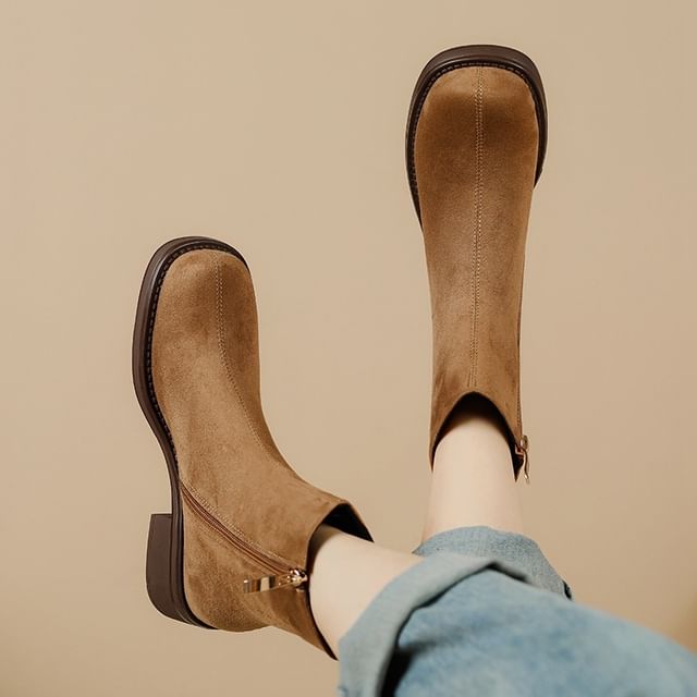 Cinnabelle-Square Toe Zip Faux Suede Short Boots