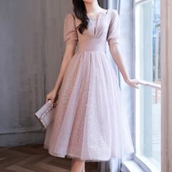 homecoming dress with bow A-Line Knee Length Sequined Homecoming Dresses COCOMELODY CS0508, Fandango Pink main image 0