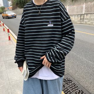 black and grey striped sweatshirt