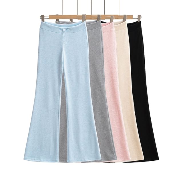 Ulark-Drawstring Waist Plain Flared Sweatpants
