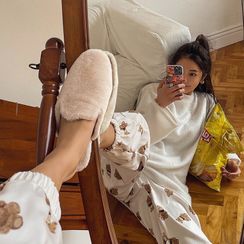 LIPHOP - Faux-Fur Backless Loafers LIPHOP - Faux-Fur Backless Loafers