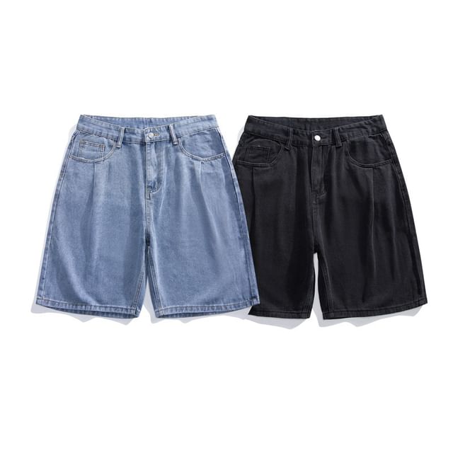 Hushgrain-Mid Rise Washed Denim Shorts