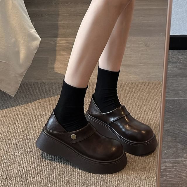 Vindler-Platform Plain Faux Leather Slip-Ons
