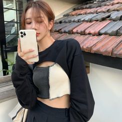 Alfie - Plain Long-Sleeve Cut-Out Top / Color-Block Tank Top Alfie - Plain Long-Sleeve Cut-Out Top / Color-Block Tank Top