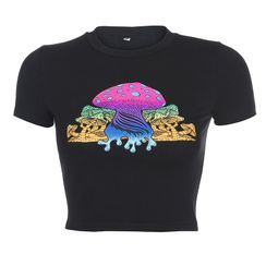 Cincine - Mushroom Print Short-Sleeve Crop Top Cincine - Mushroom Print Short-Sleeve Crop Top
