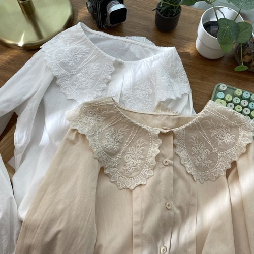 Long Sleeve Peterpan Collar Blouse with embroidered logo