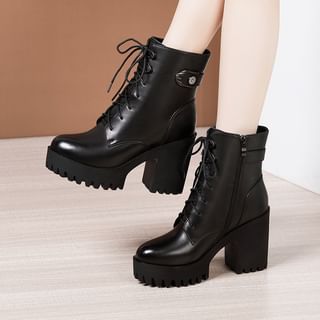 Obelie Platform Block Heel Lace Up Short Boots Sale
