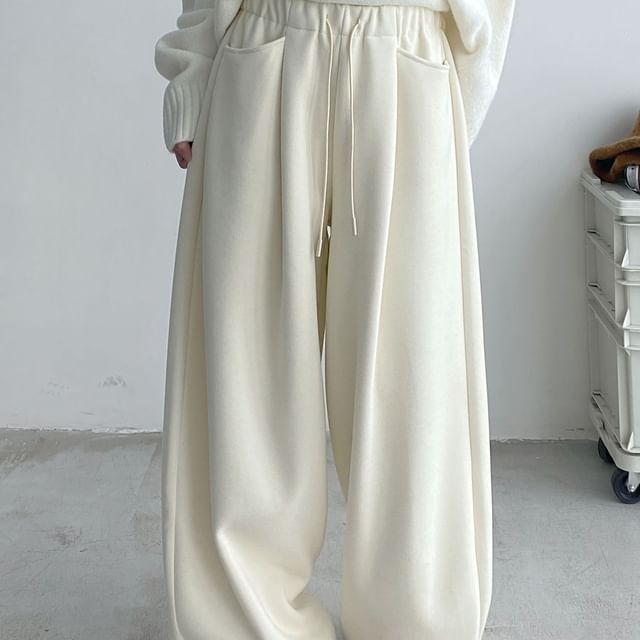 Cossita-Drawstring Waist Plain Baggy Sweatpants