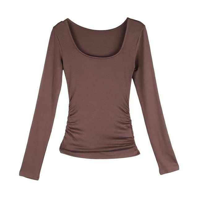 monroll - Long-Sleeve Scoop Neck Plain Slim Fit T-Shirt | YesStyle