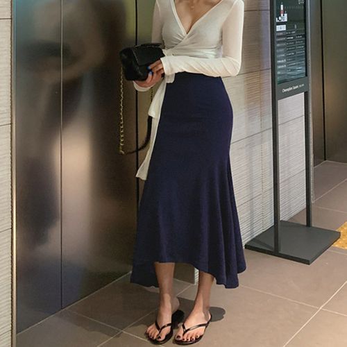 High Waist Plain Midi Mermaid Skirt