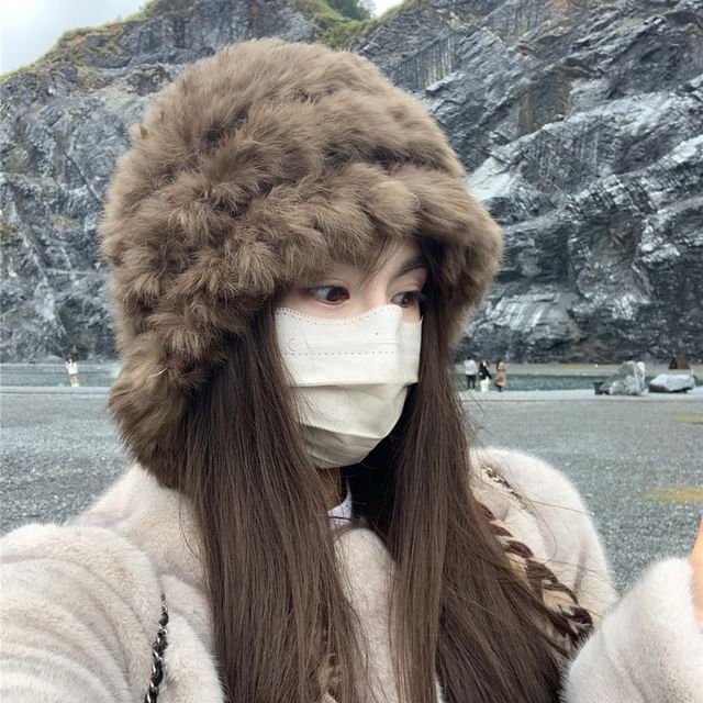 HATHOT-Faux Fur Bucket Hat