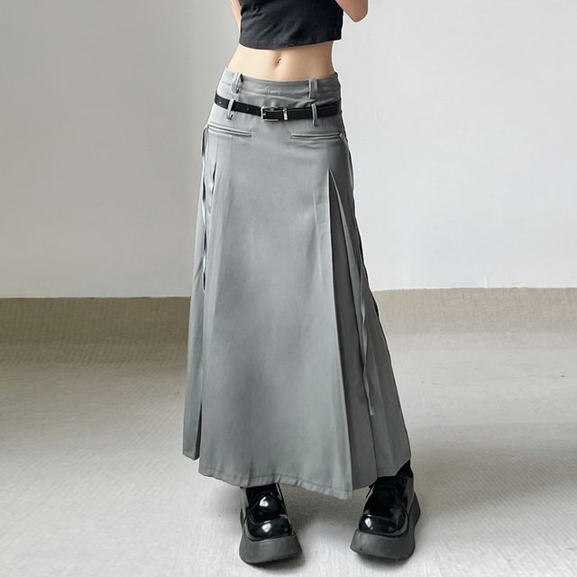 Honey River Low-Rise Plain Ruched A-Line Maxi Skirt YesStyle