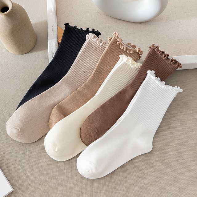 Whychunga-Plain Ruffle Trim Socks